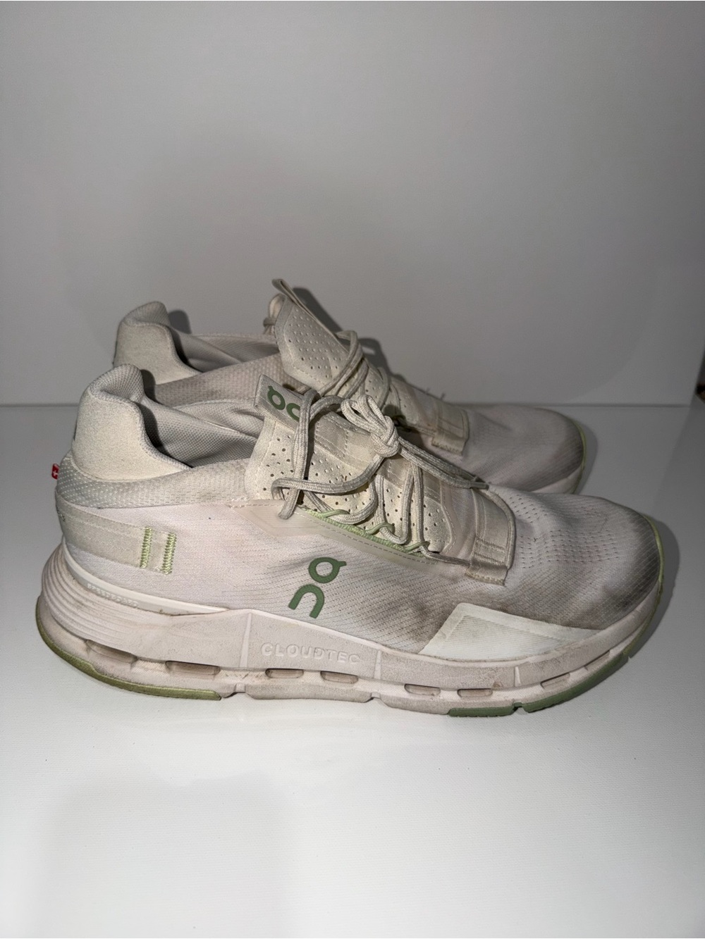 On Running Cloudnova Men's Sneakers in White with Light Green Accents - Picture 4 of 11